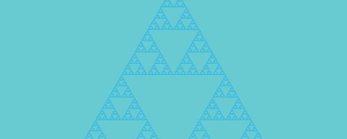 A fractal triangle known as Sierpinski triangle on a teal background.